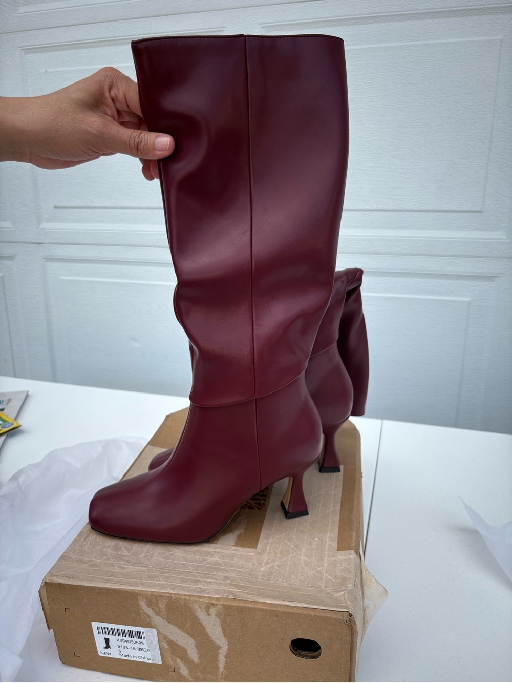 Amazon Women's Tall Wine Red Knee-High Heeled Boots